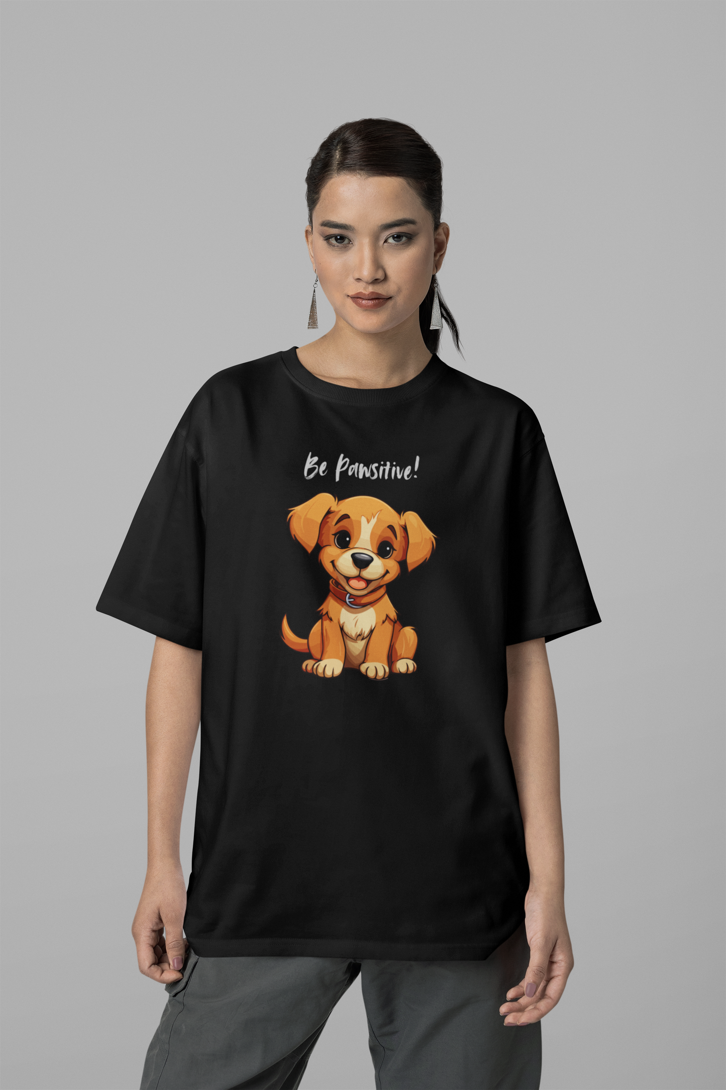 Oversized “Be Pawsitive” T-Shirt – Comfort with a Canine Twist